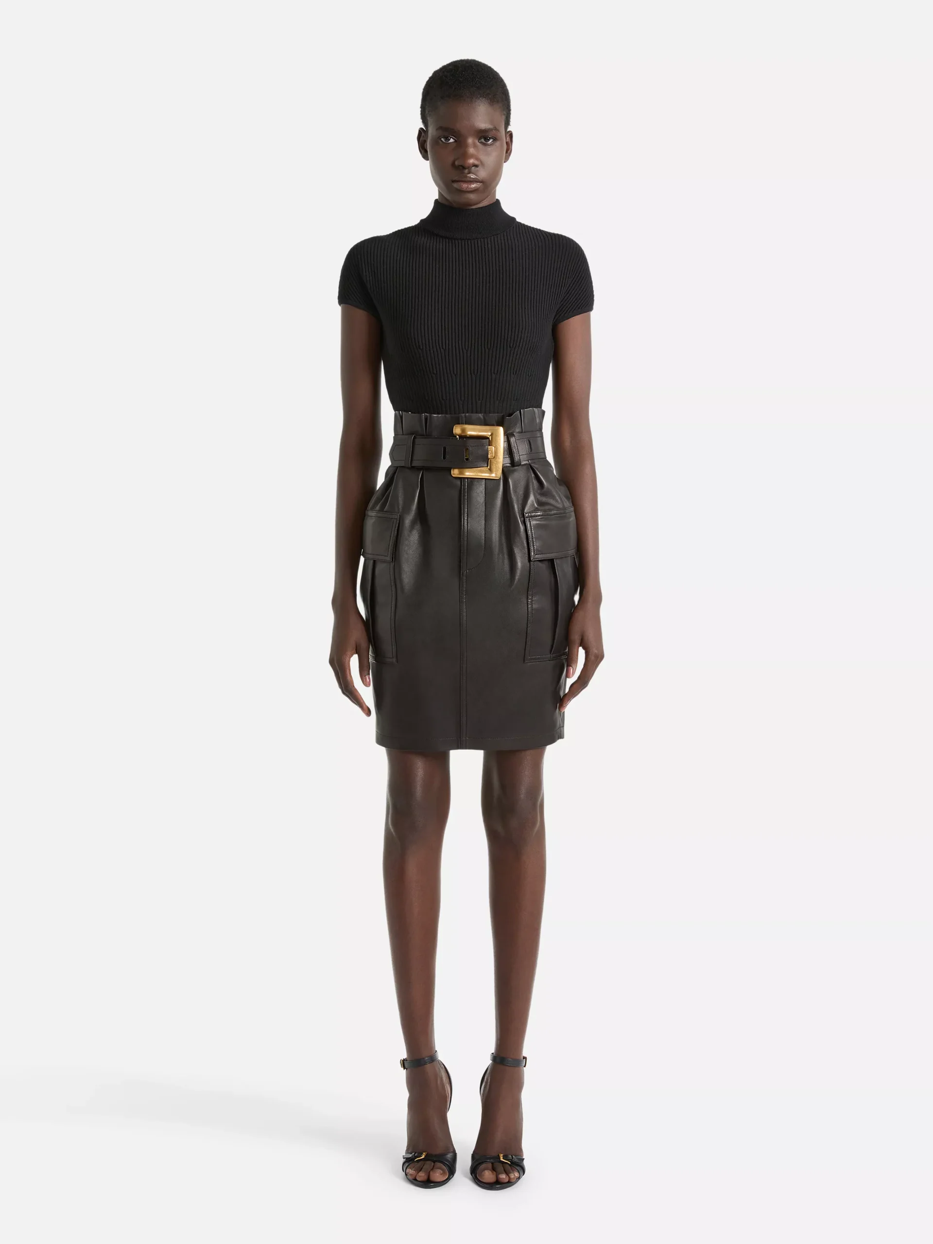 Belted lambskin skirt