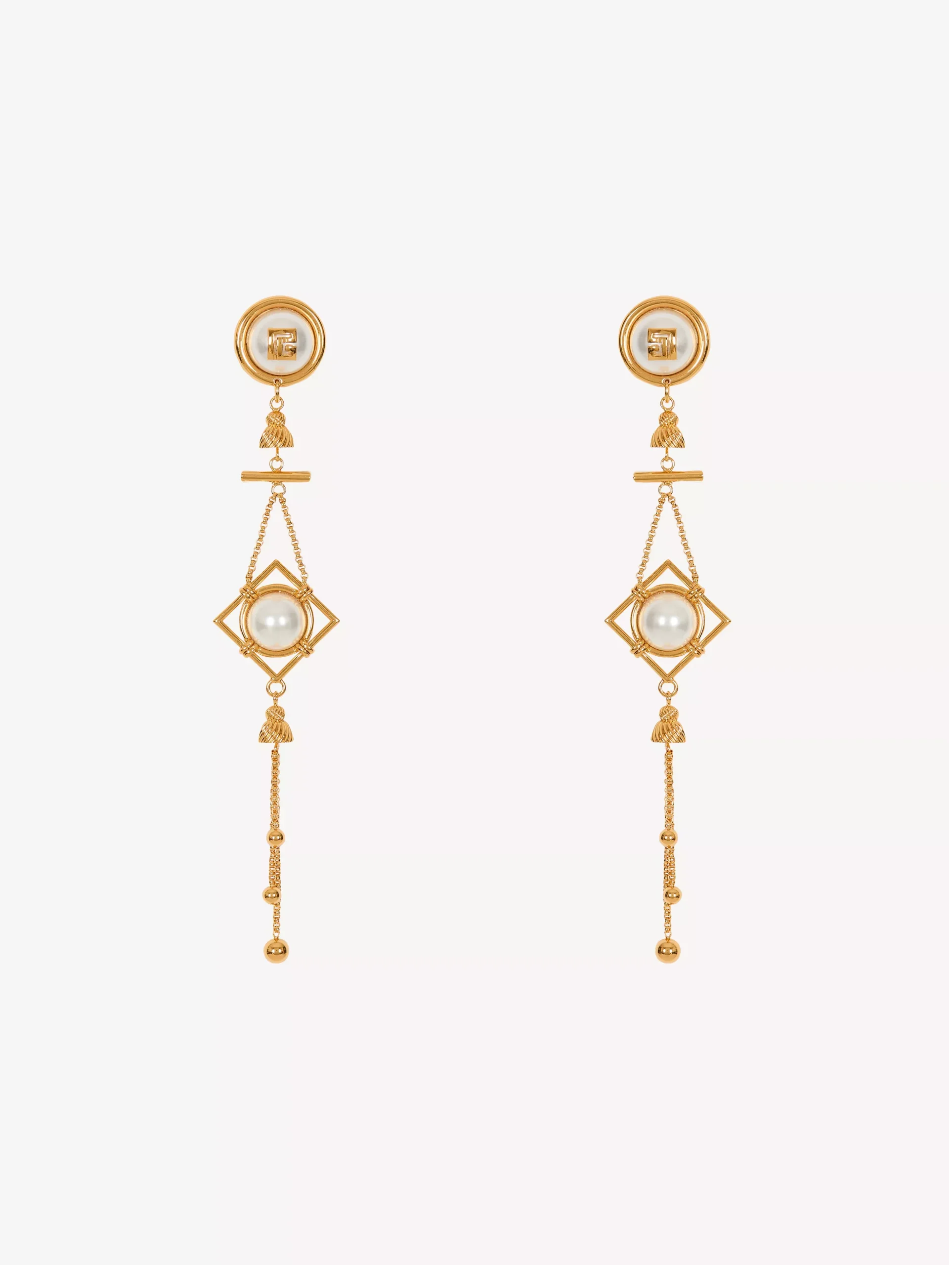Brass and pearl pendant earrings