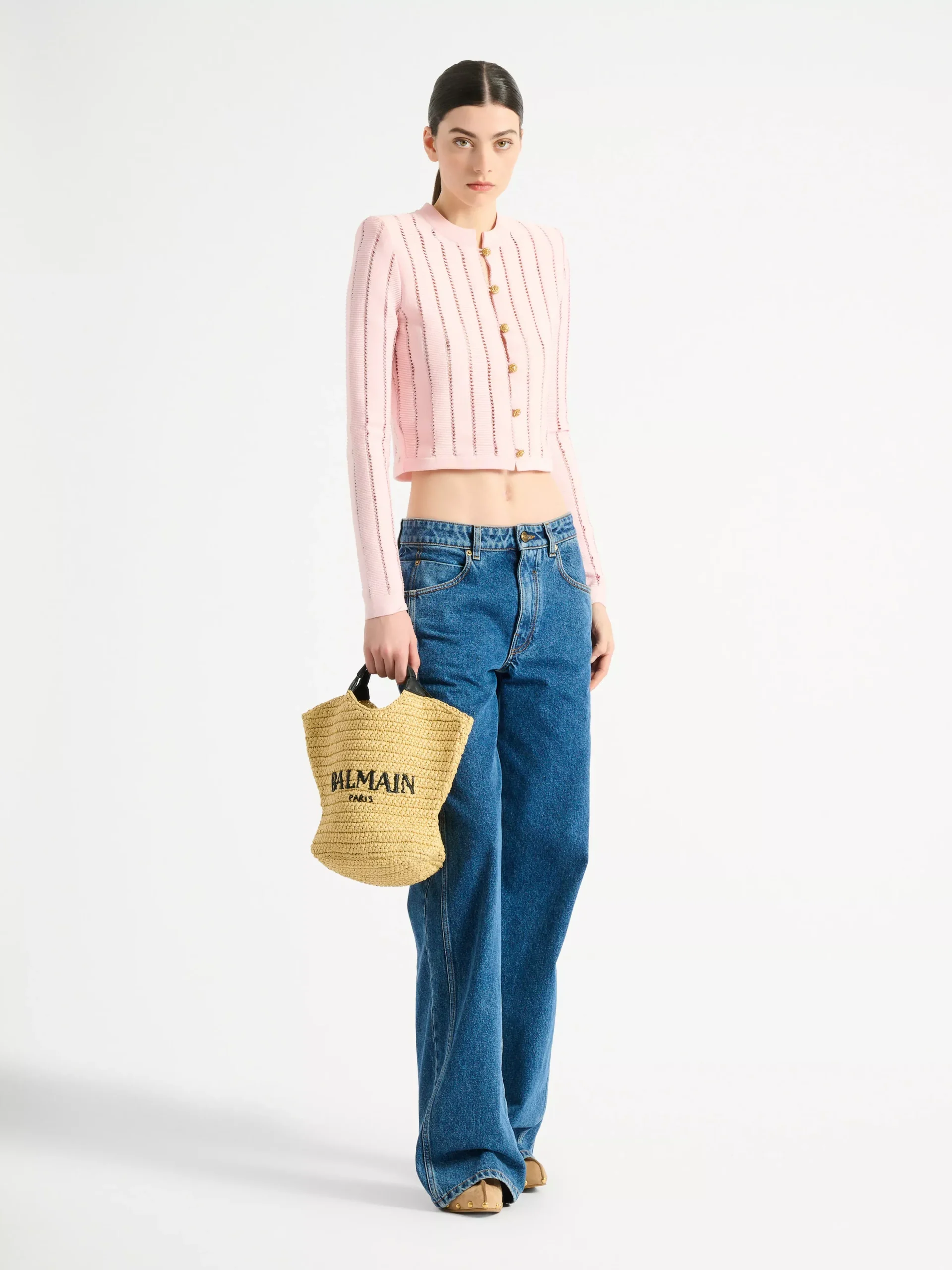 Cropped Fléchage knit cardigan