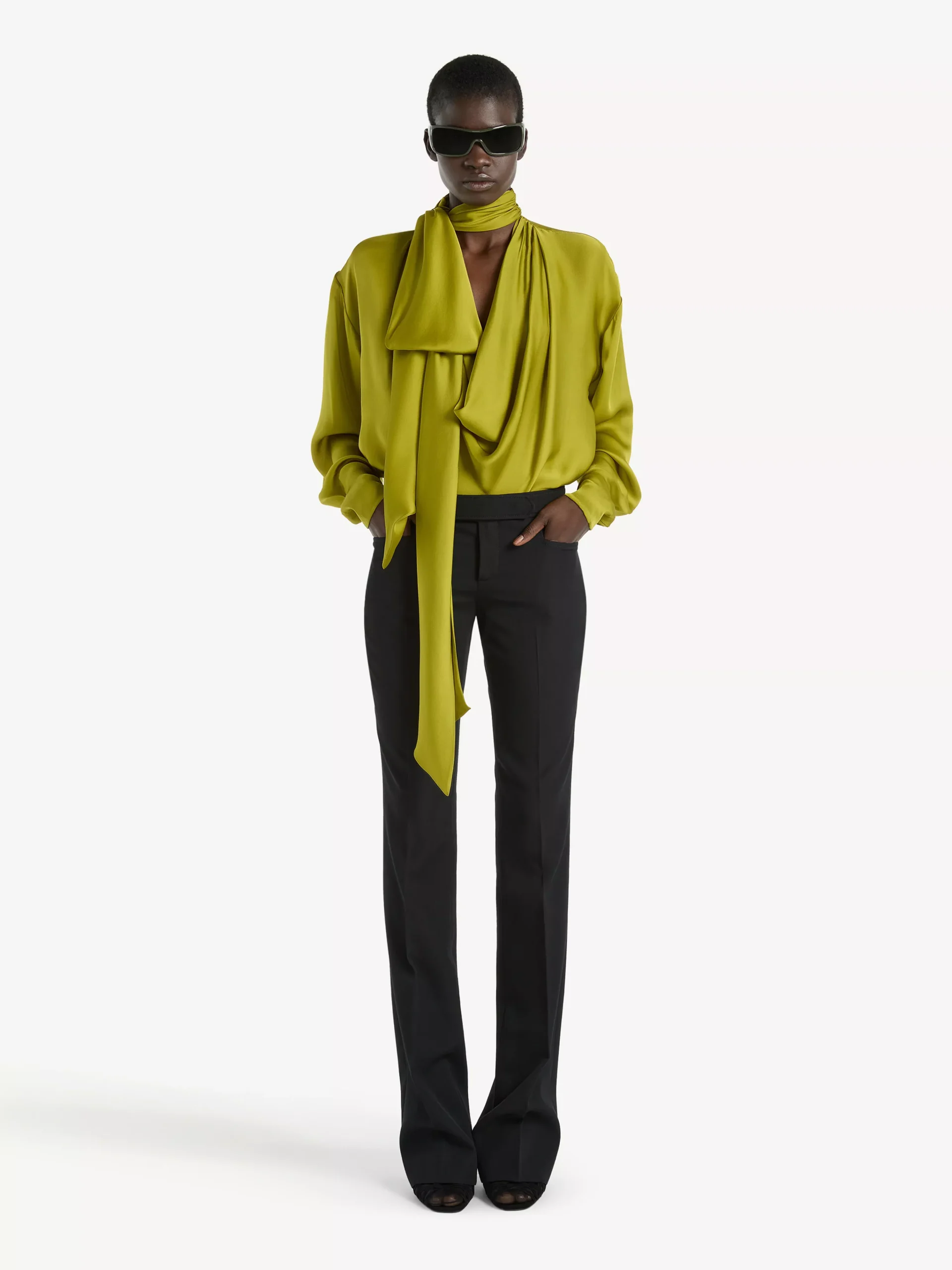 Draped silk charmeuse blouse