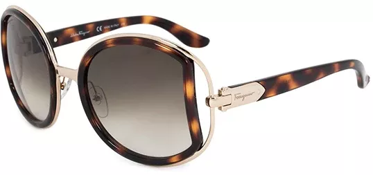 Ferragamo Women Dark Tortoiseshell Round Sunglasses SF719S-238Brown Gradient Lens 52mm