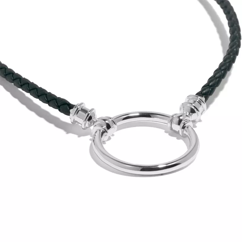 La Loop Black Braided Leather Necklace With Silver Loop