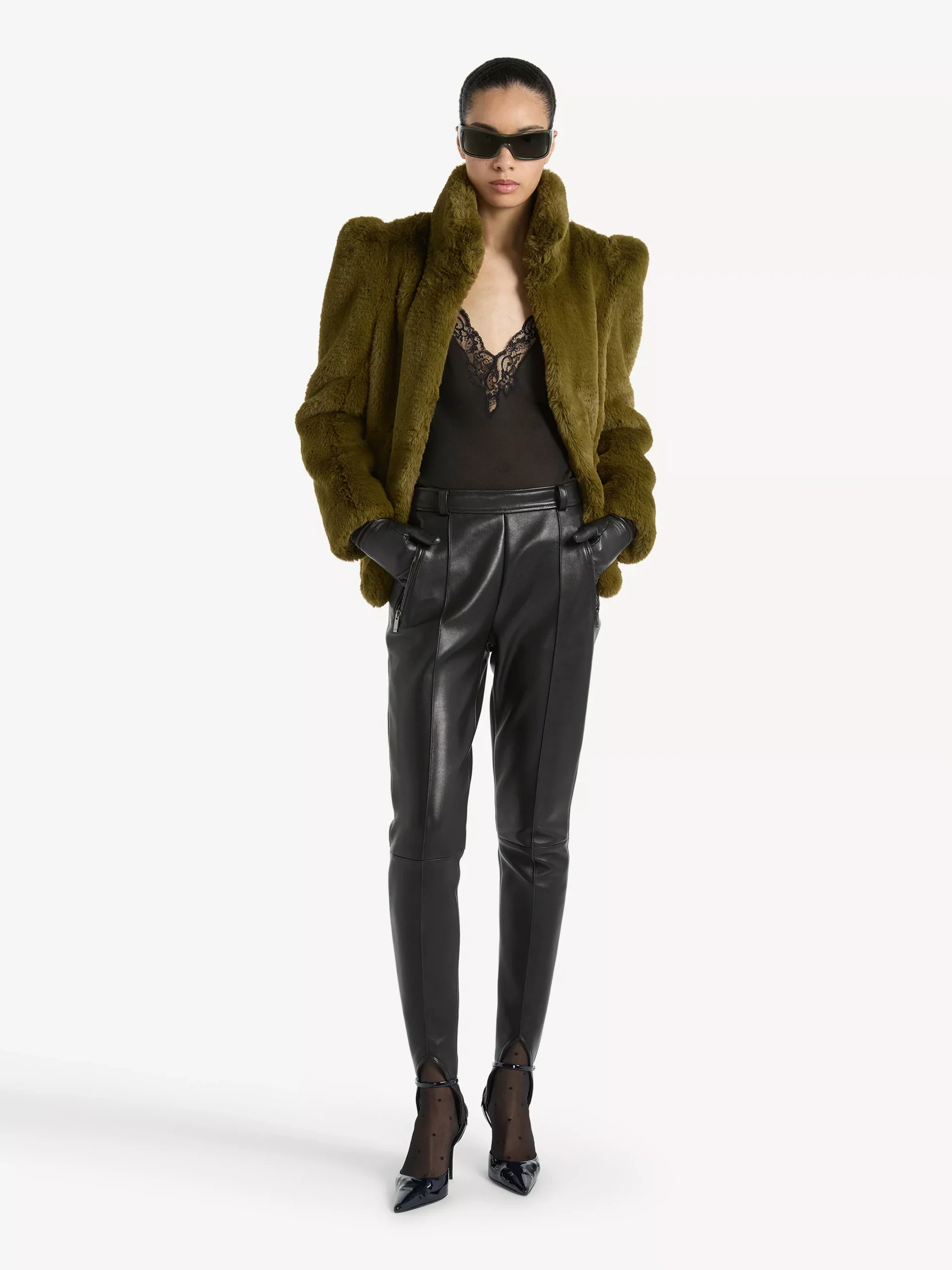 Lambskin trousers with stirrup