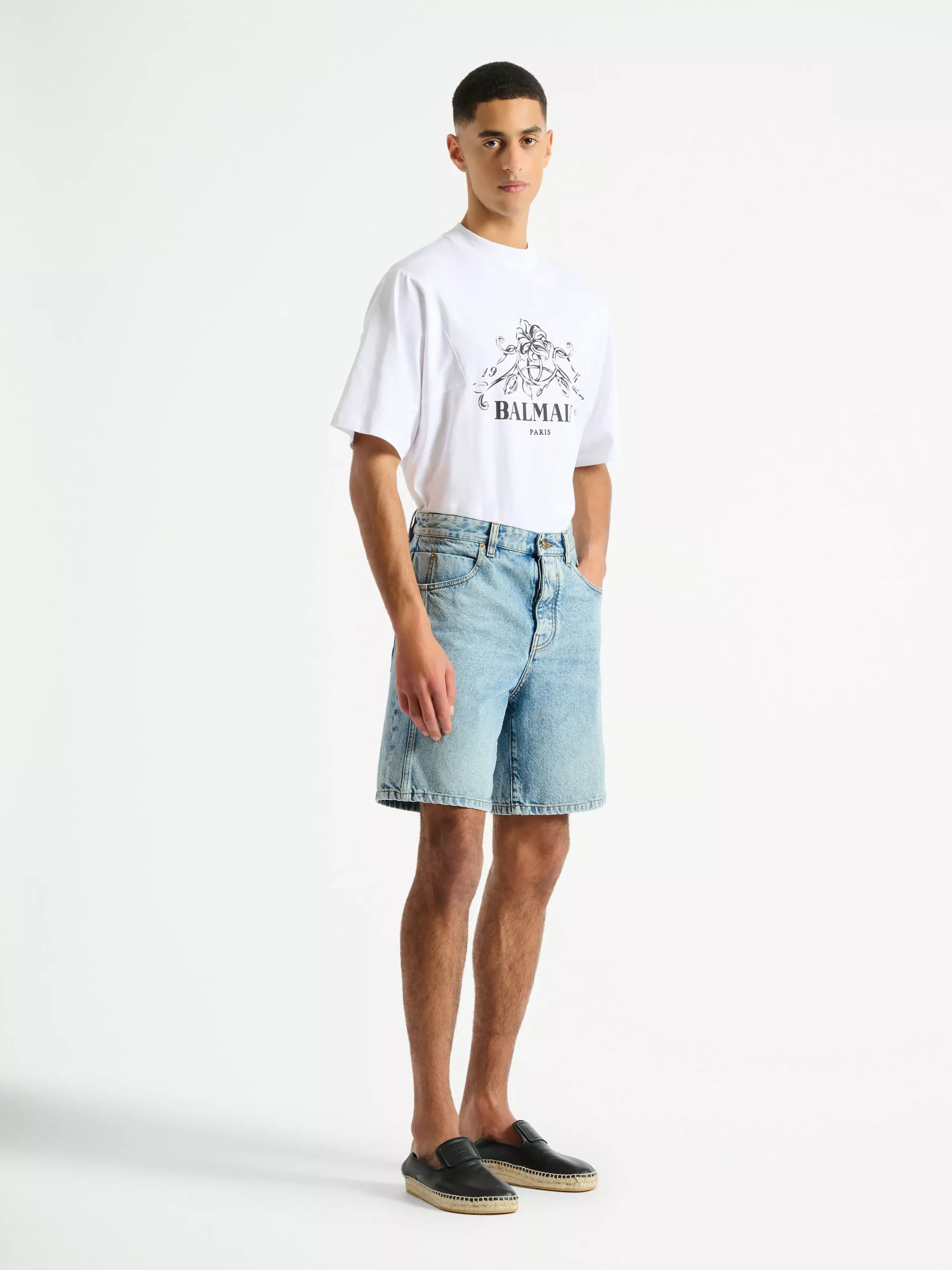Light blue denim Bermuda shorts
