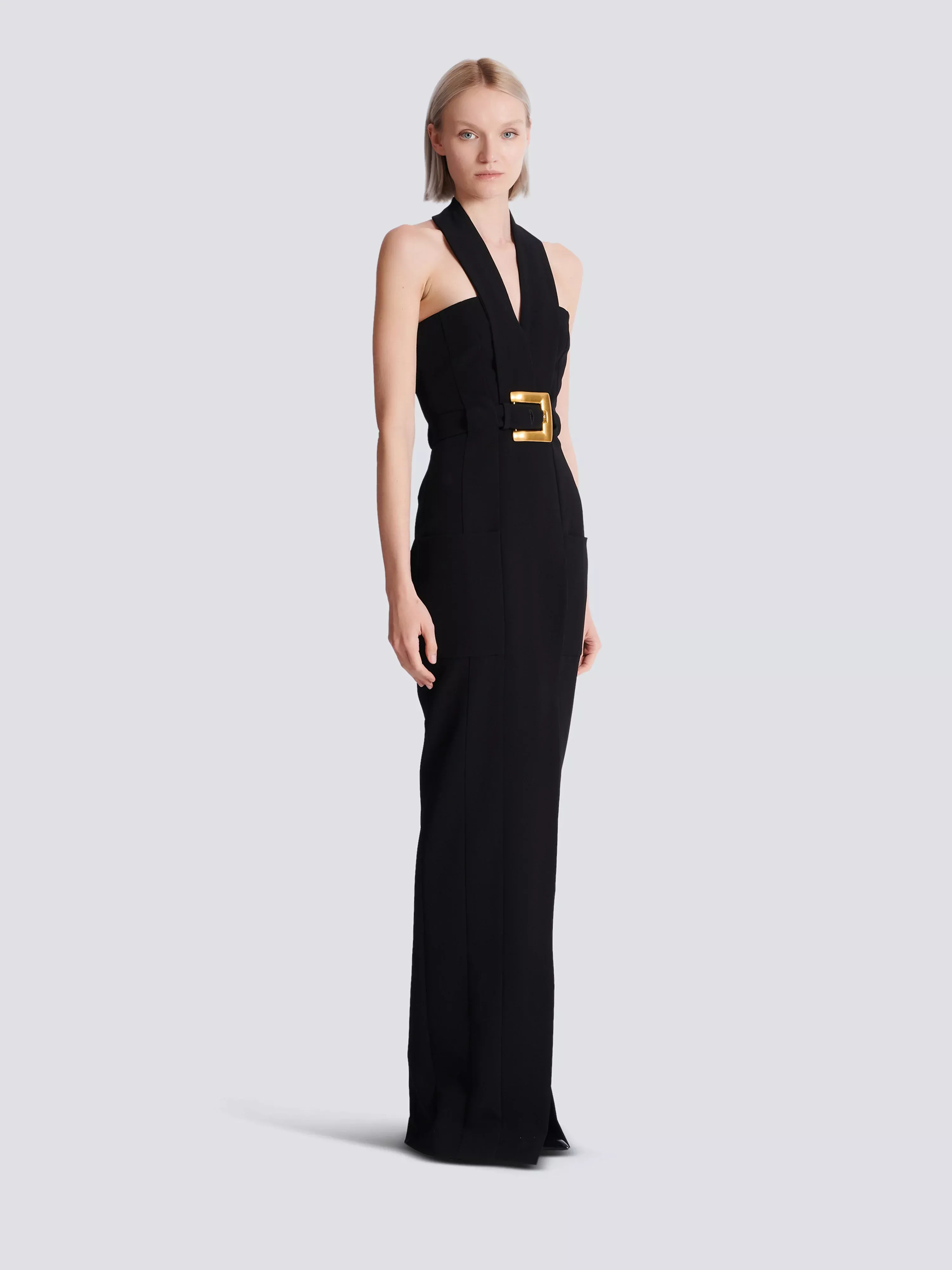 Long crepe dress with belt