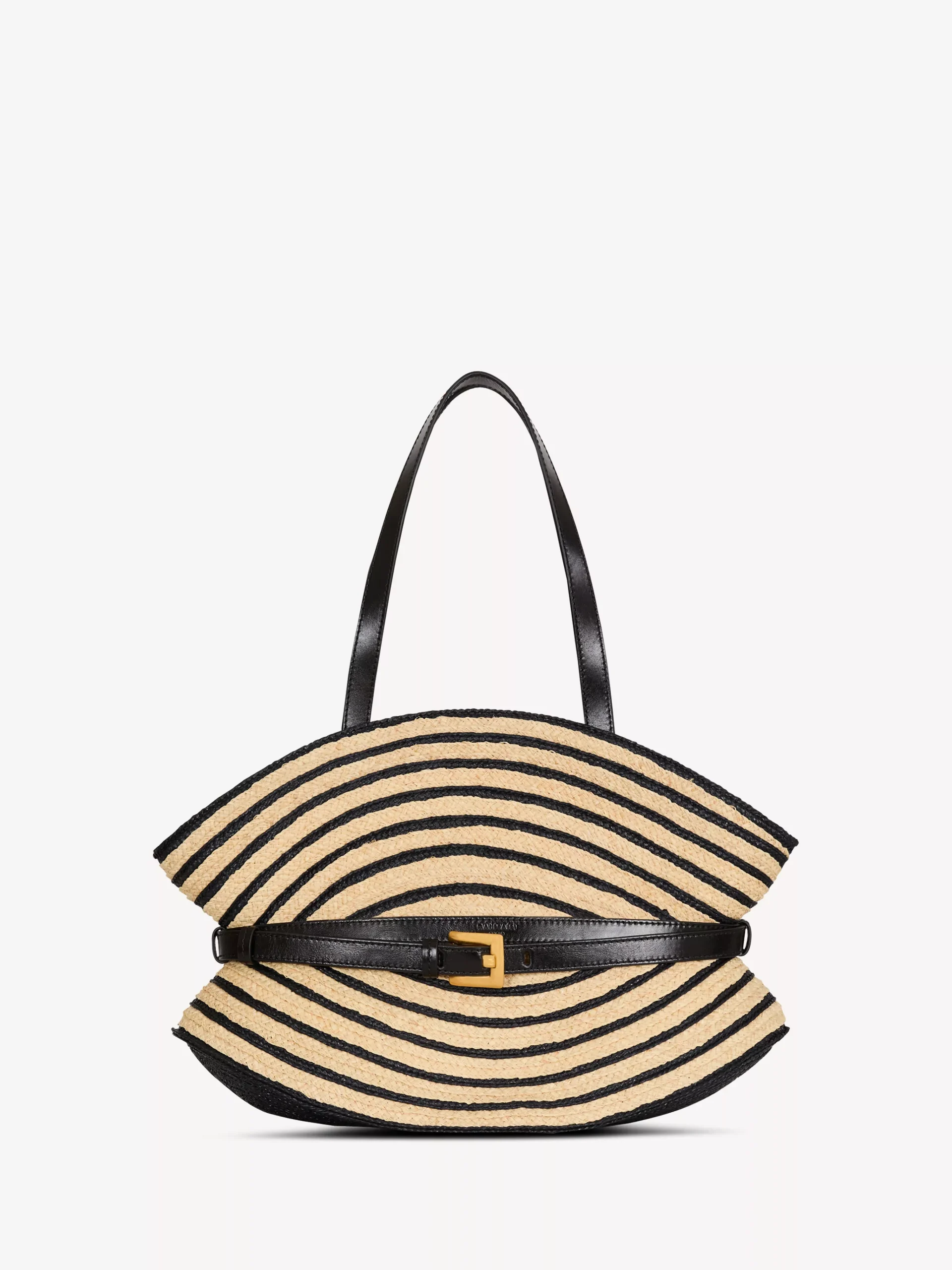 Medium Shuffle bag in smooth leather and two-tone raffia