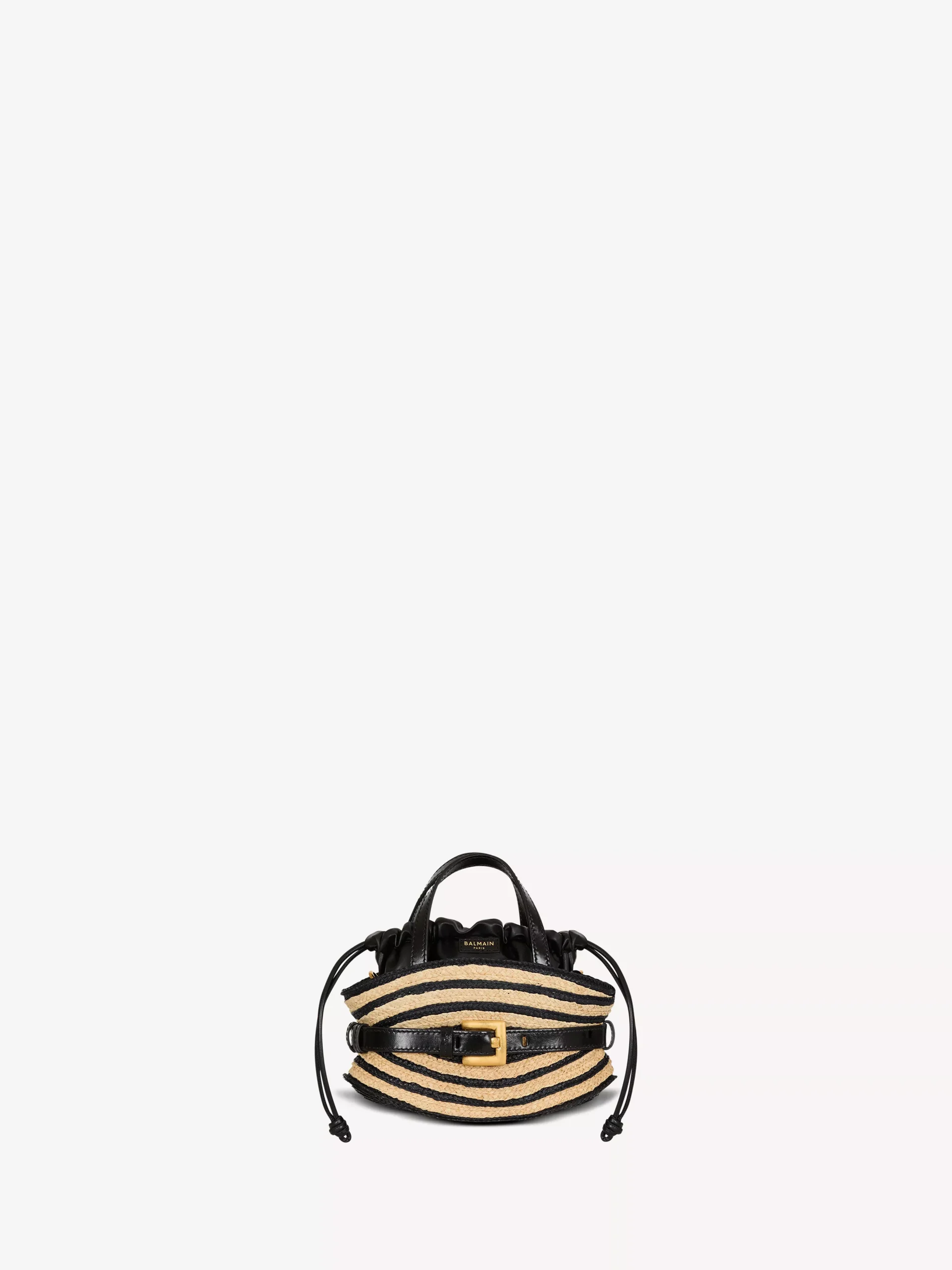 Mini Shuffle bag in smooth leather and raffia