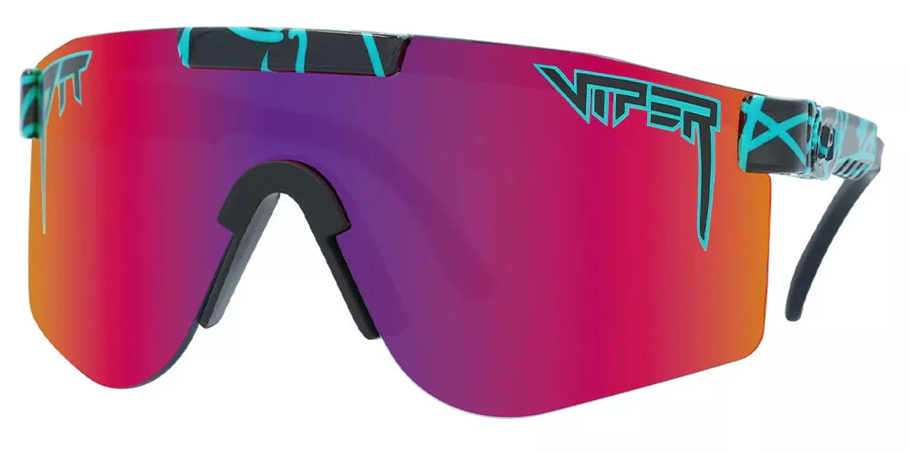 Pit Viper The Voltage Double Wides Original Black and Blue Wrap Sunglasses E-DW-VOLTAGE-POL Pink-Purple Polarized Lens