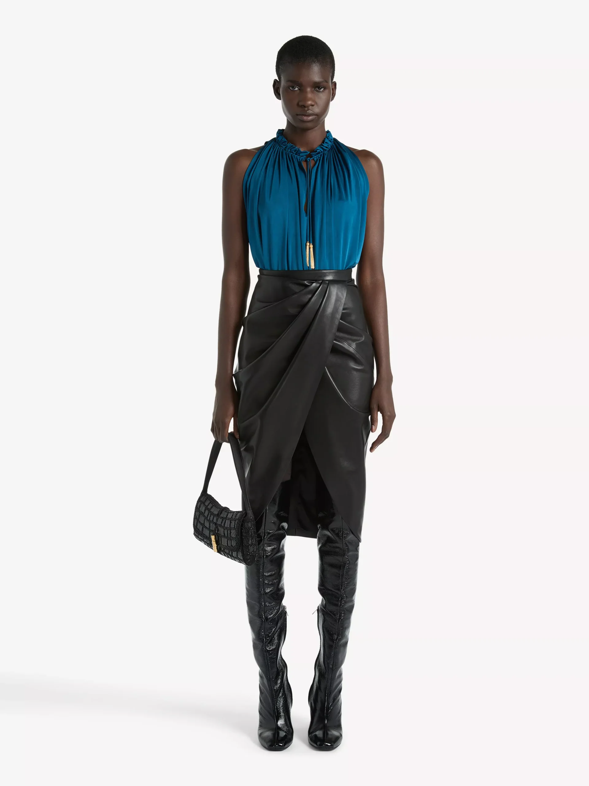 Pleated flowing jersey top