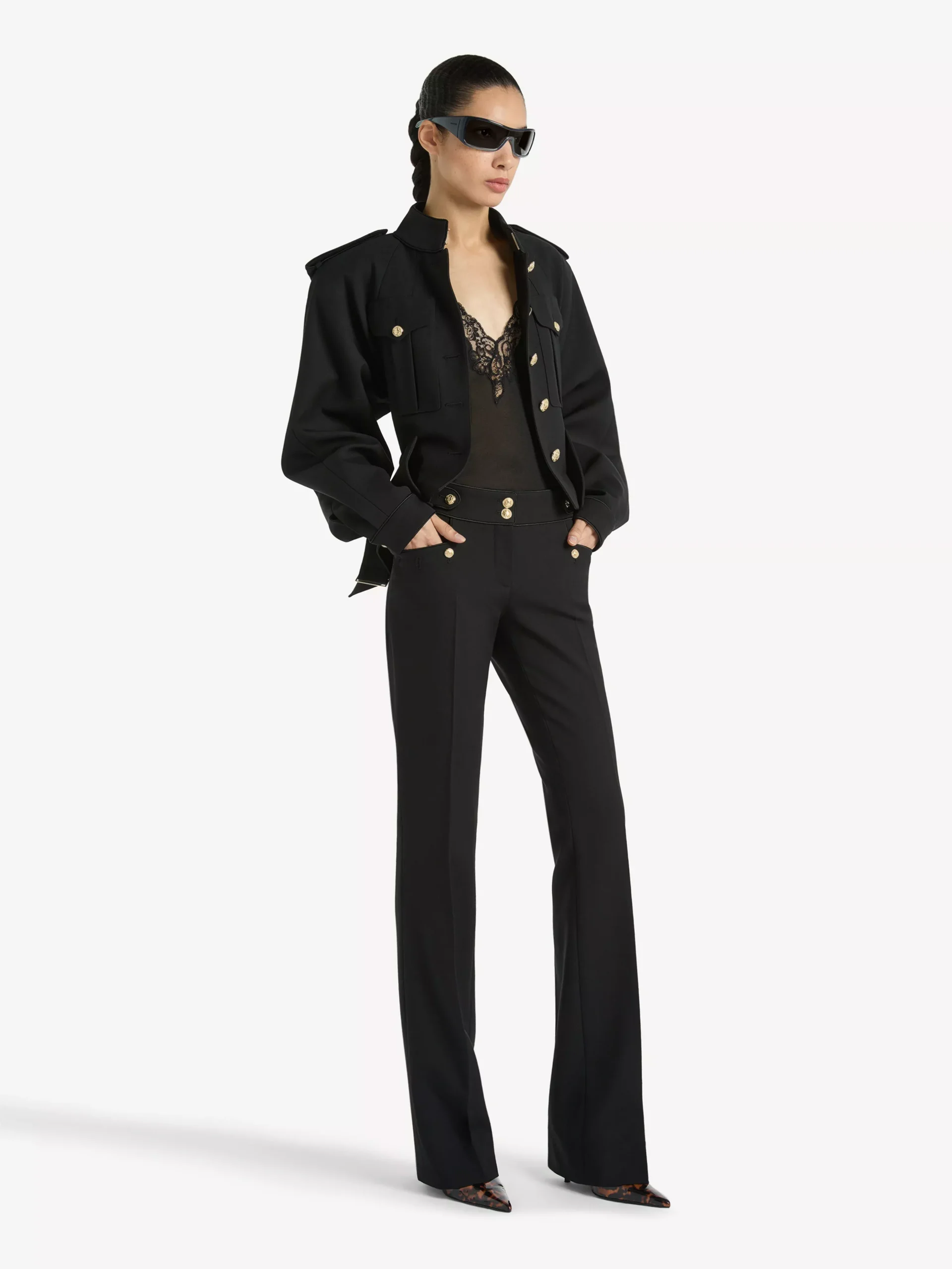 Pleated wool gabardine trousers