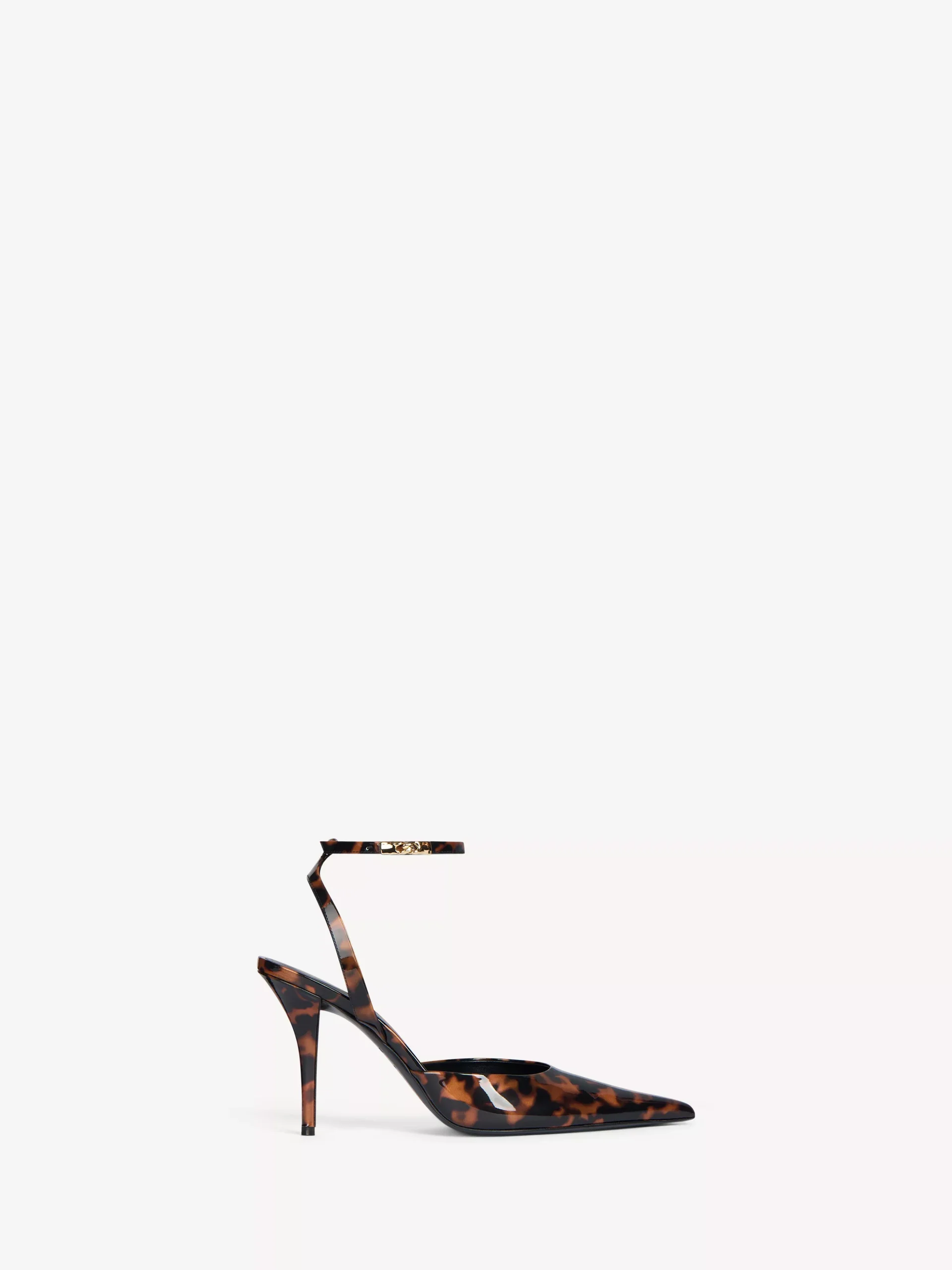 Printed patent leather strappy pumps