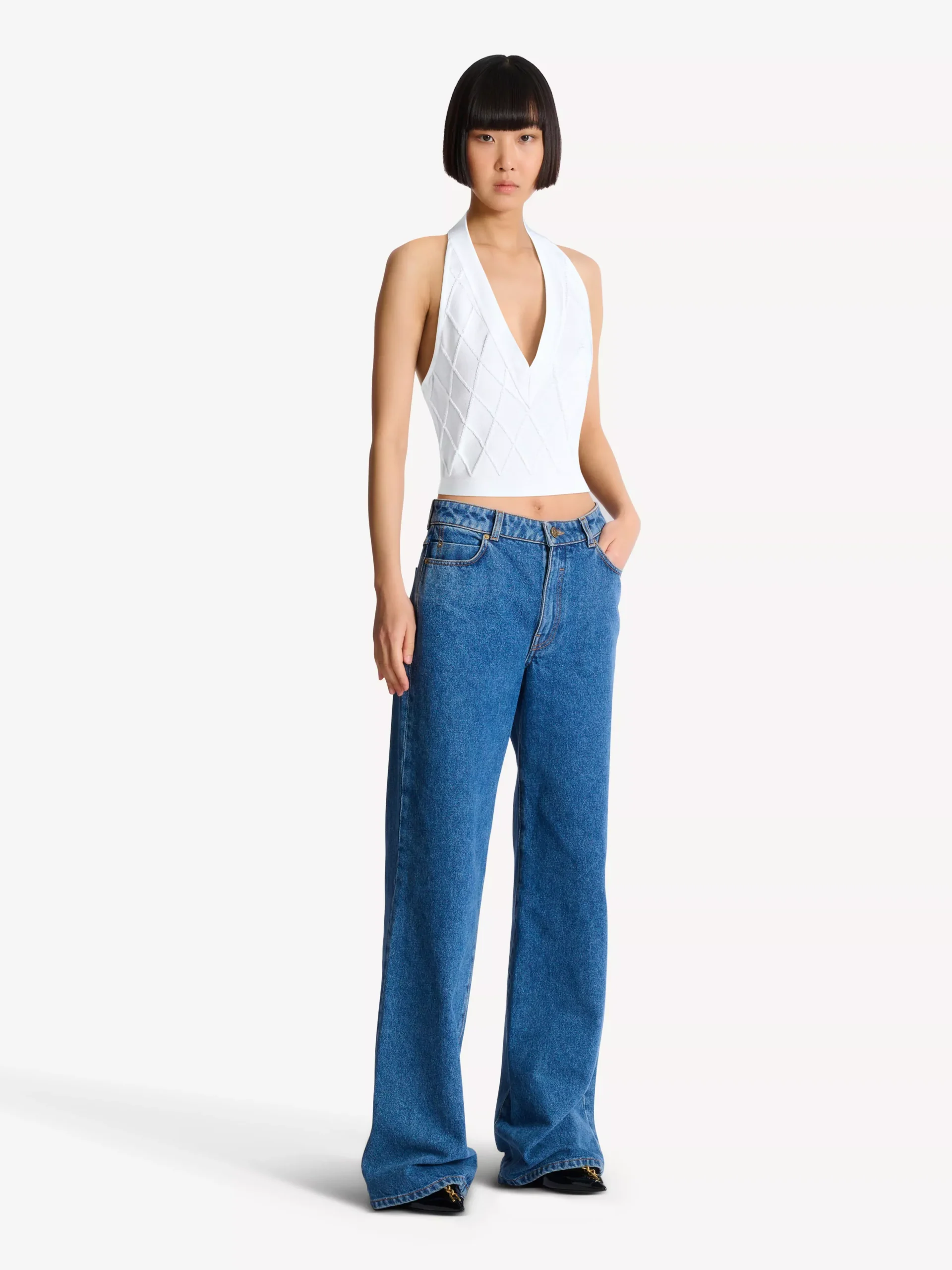 Quilted knit halterneck top