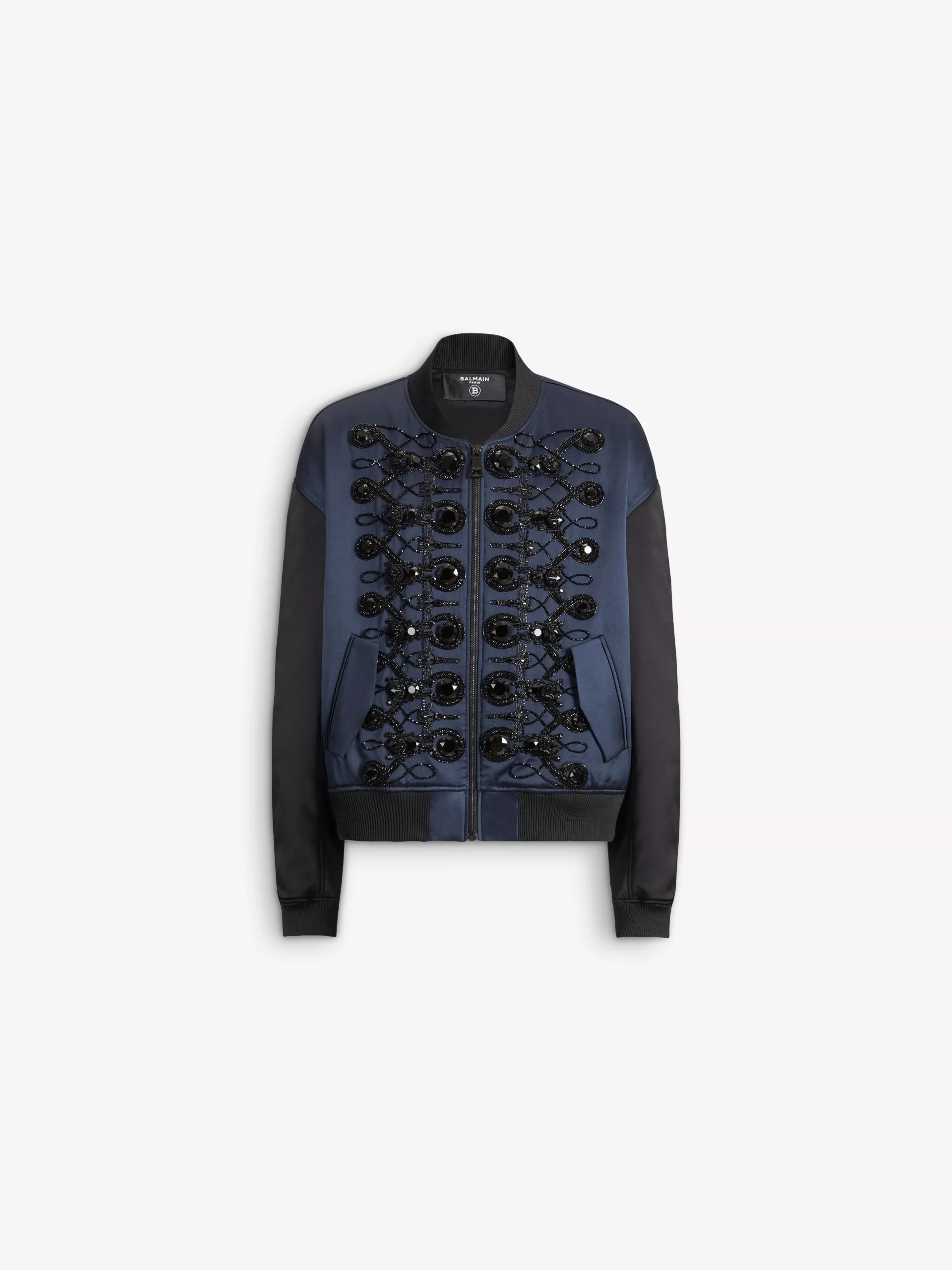 Satin bomber jacket with frogging