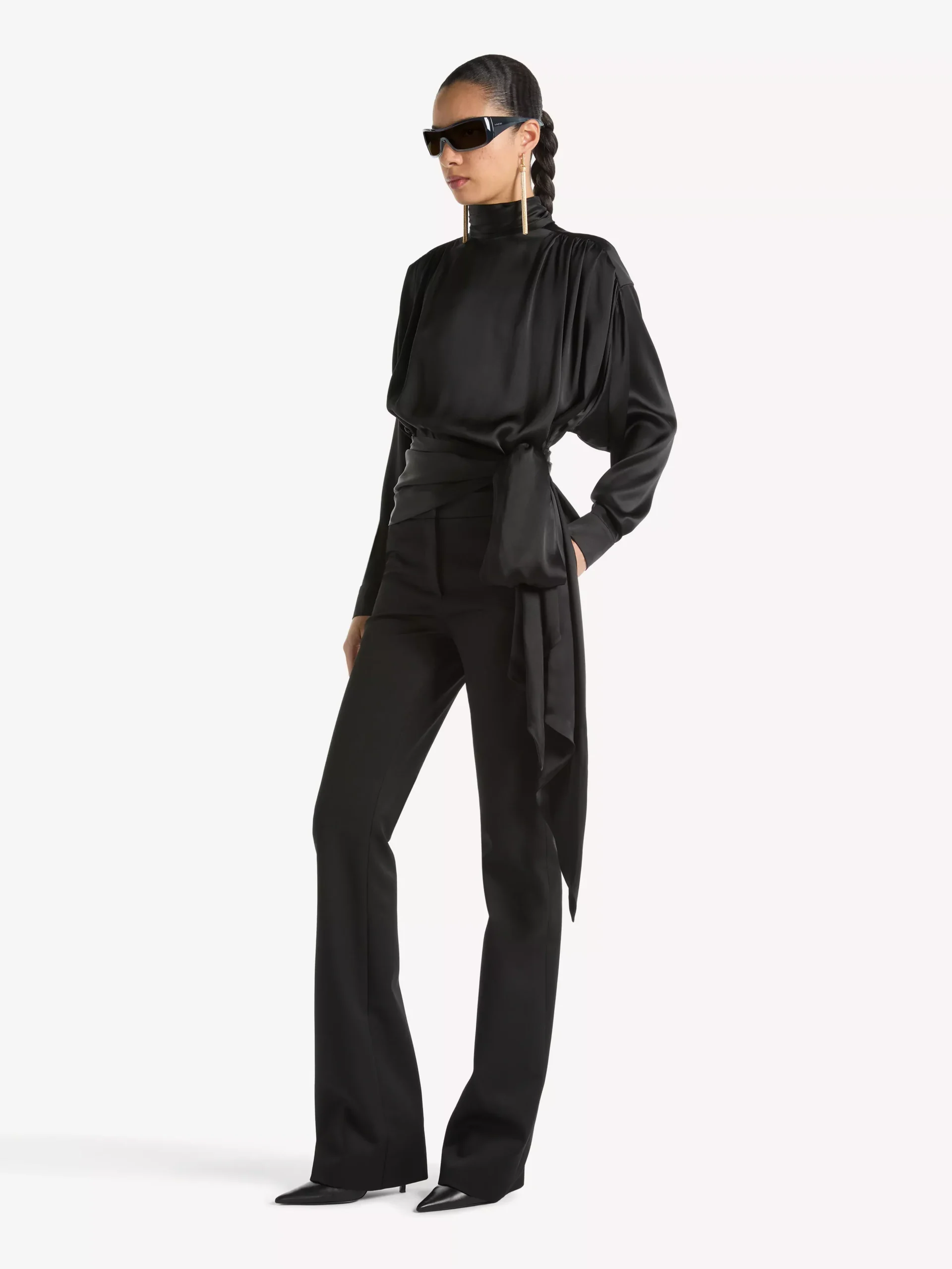 Silk satin blouse with tie detail