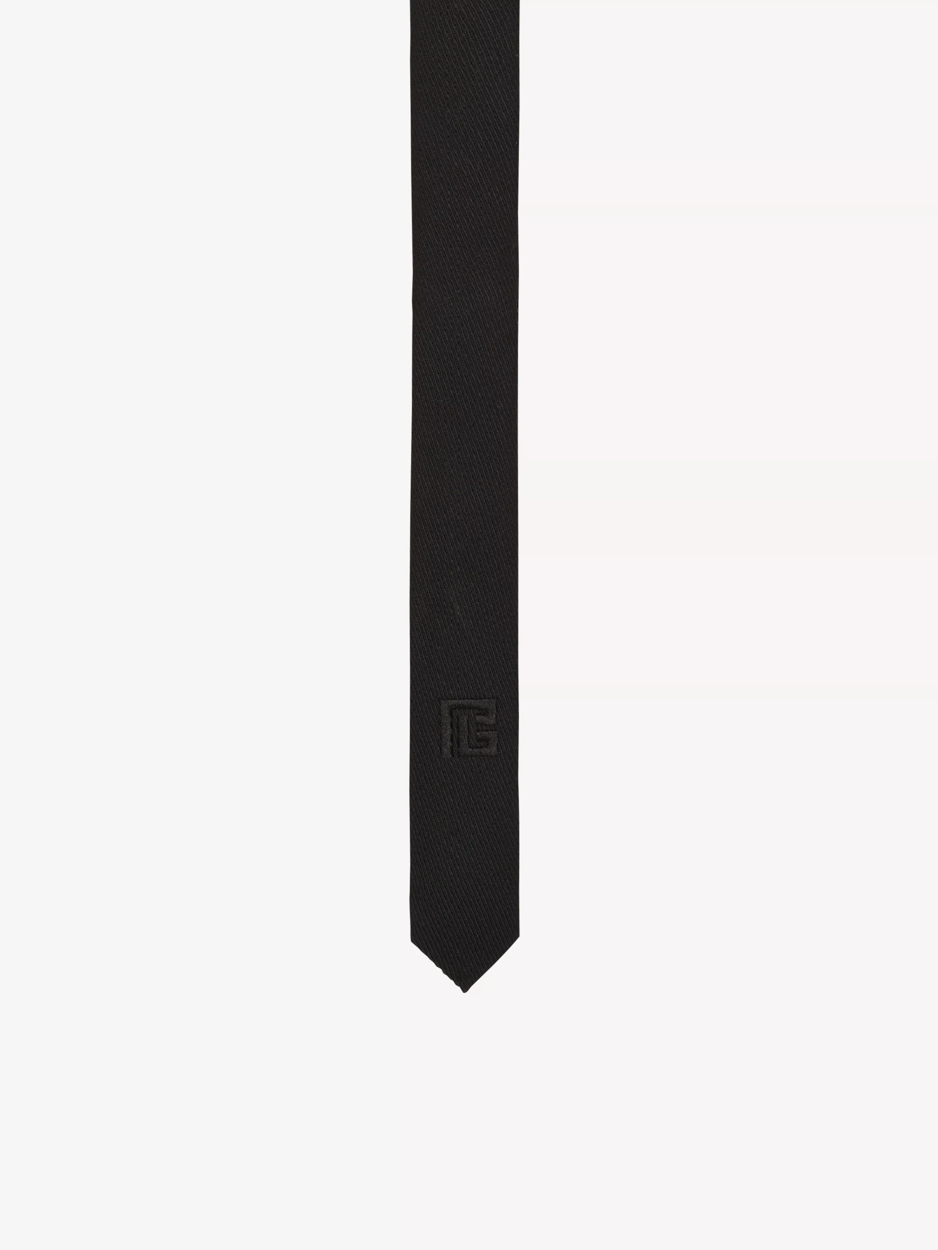 Slim wool tie with PB embroidery