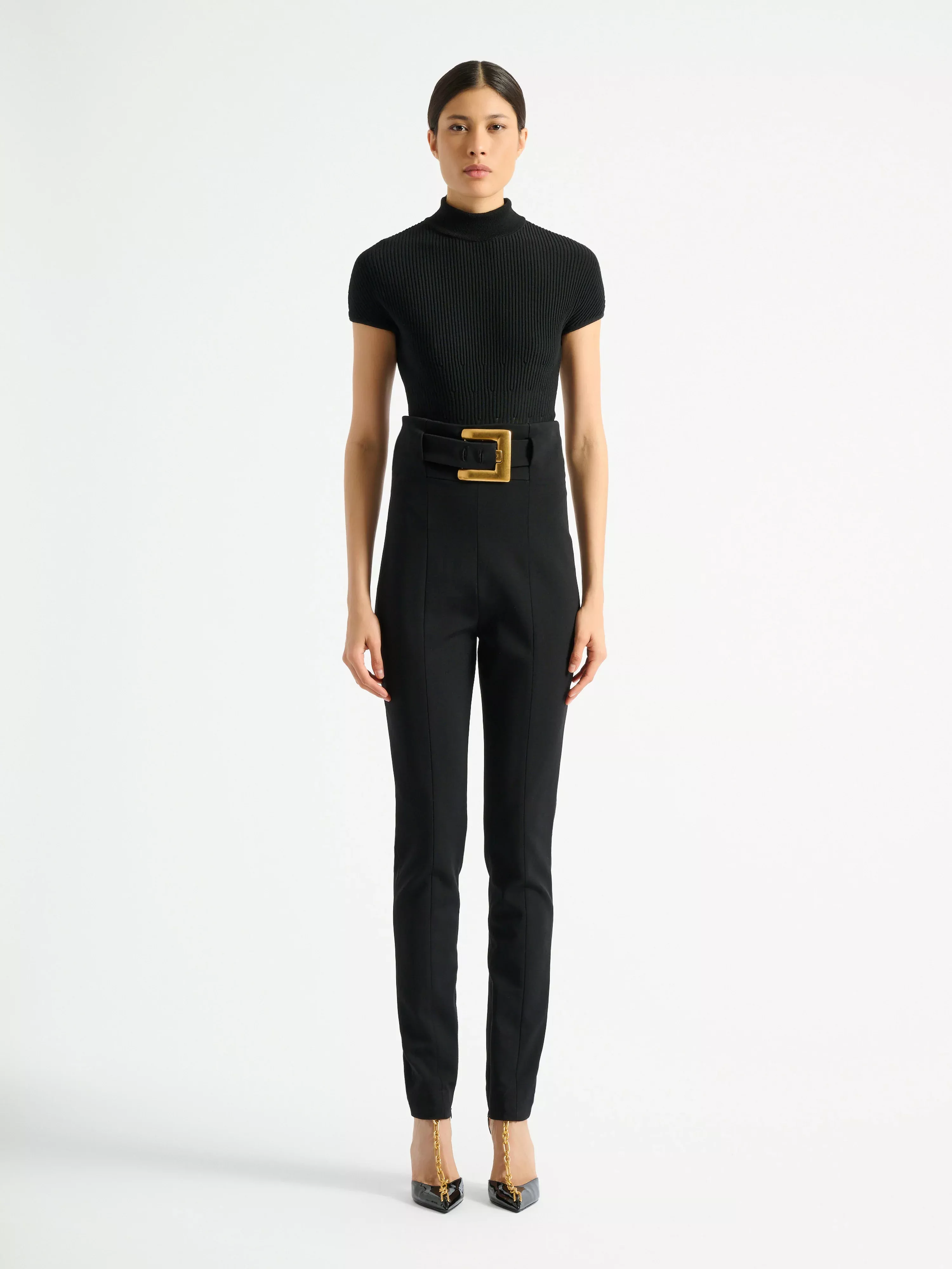 Stretch trousers with belt