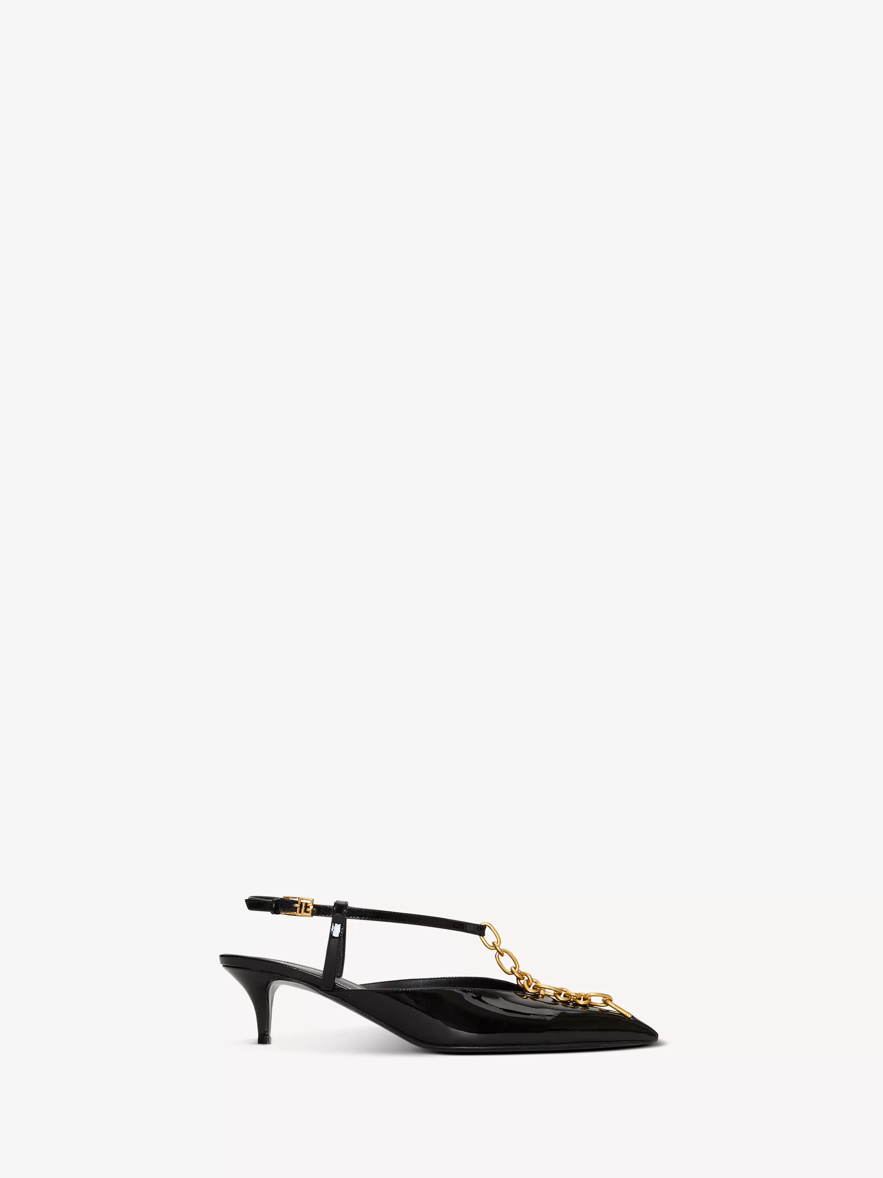 Sync chain kitten slingbacks in patent leather