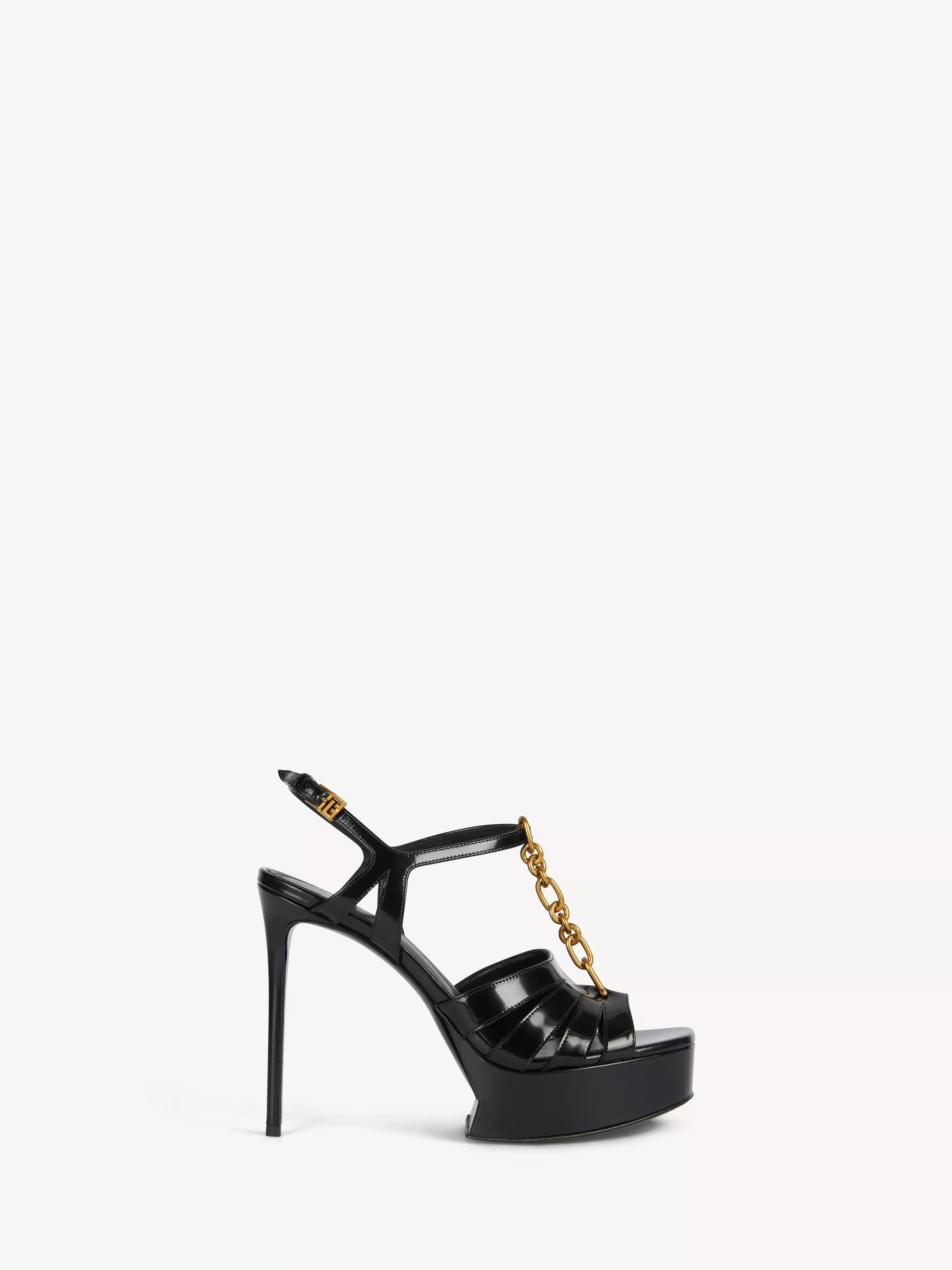 Sync platform sandals in patent lambskin