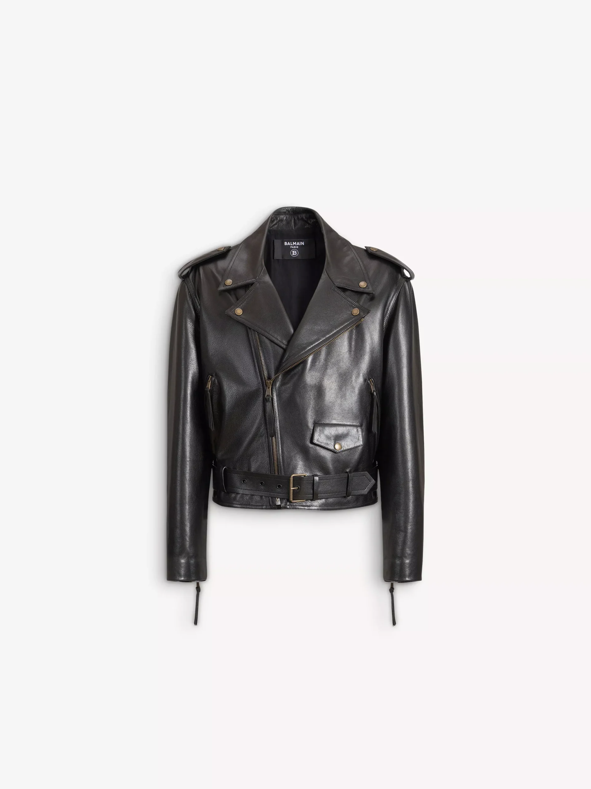 Textured leather biker jacket
