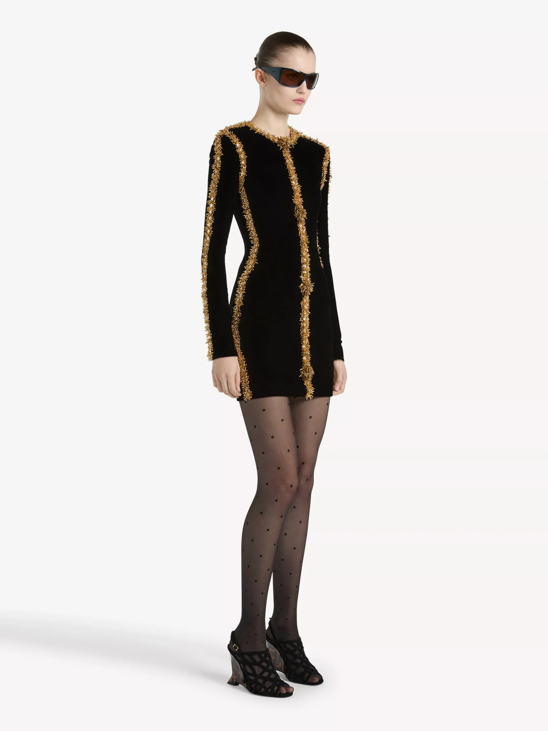 Velvet dress with embroidered trim
