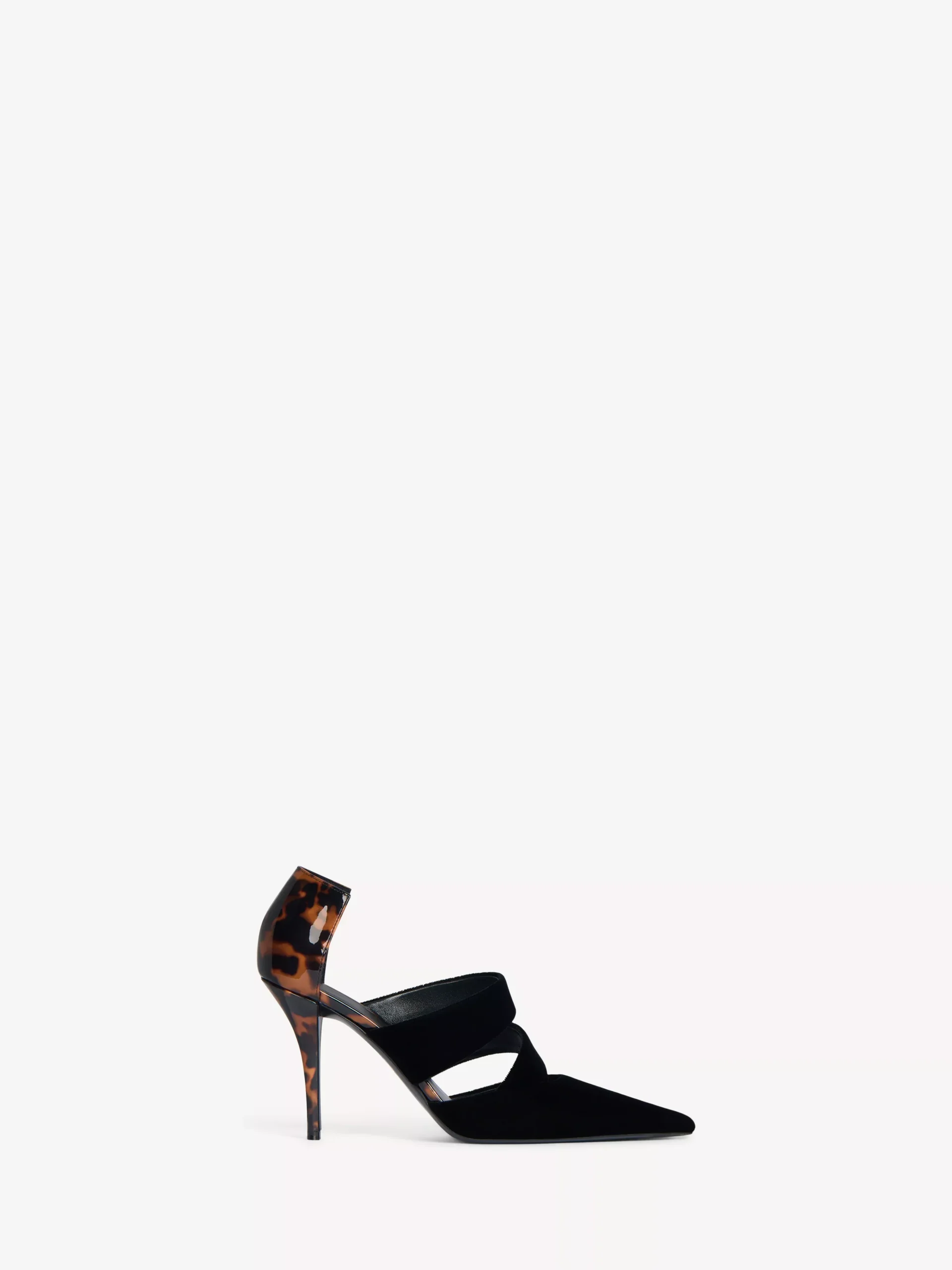 Velvet and printed patent leather pumps
