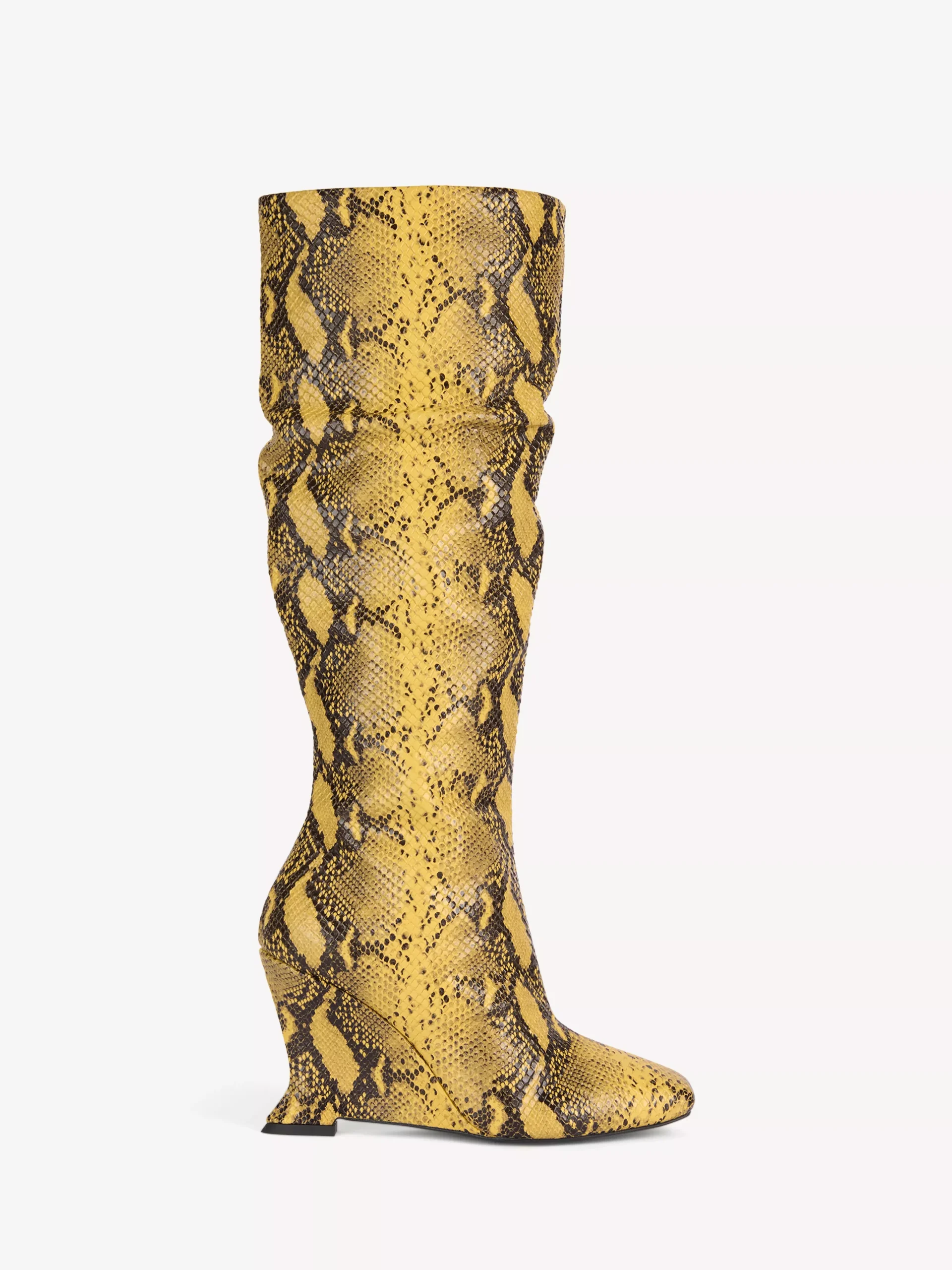 Wedge boots in python-effect leather