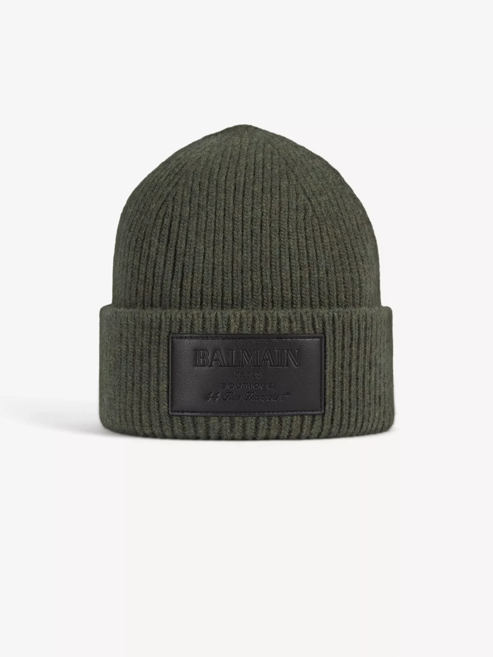 Wool beanie with leather Balmain Vintage label