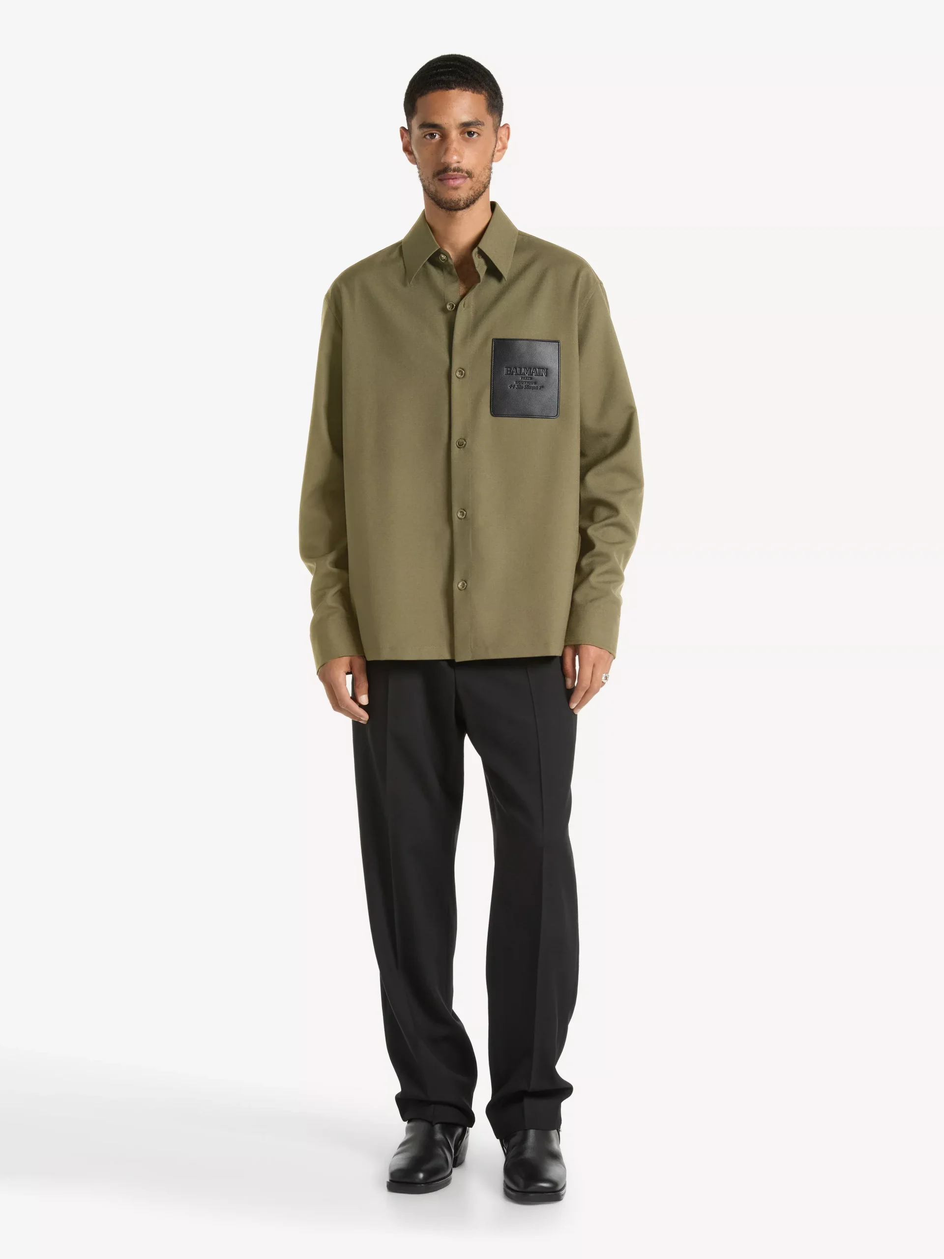Wool overshirt with leather Balmain Vintage label