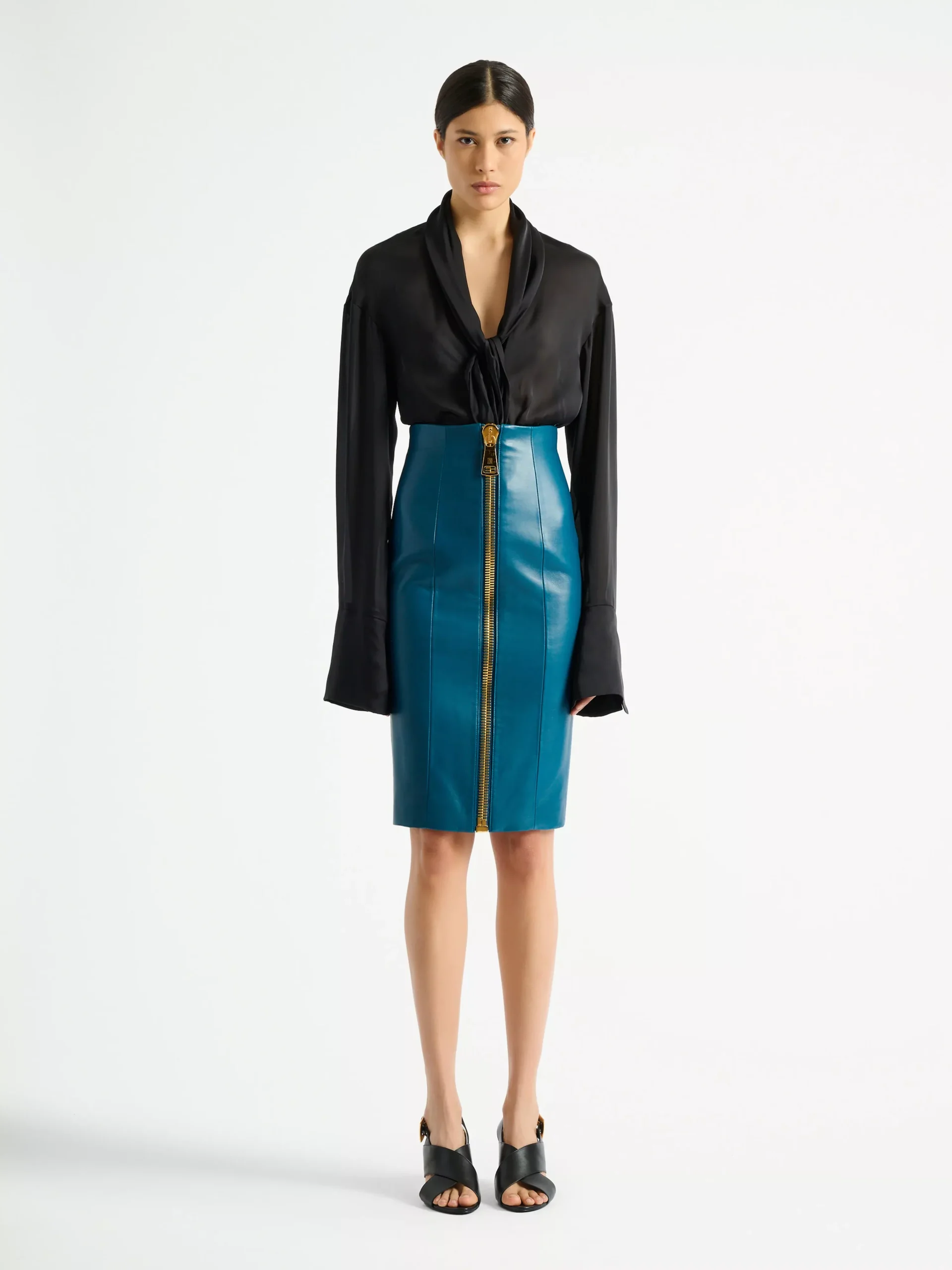 Zipped lambskin skirt
